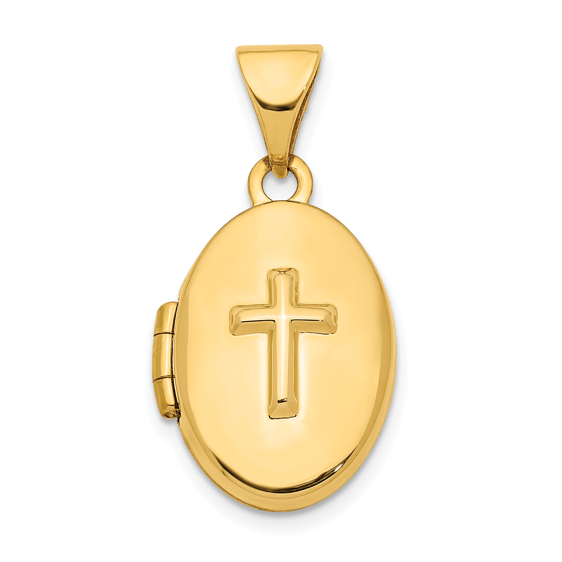 14k Raised Cross 16mm Oval Locket Pendant (XL771)
