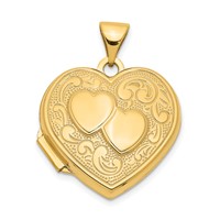 14K Yellow Gold Two Hearts 18mm Heart Locket view 1