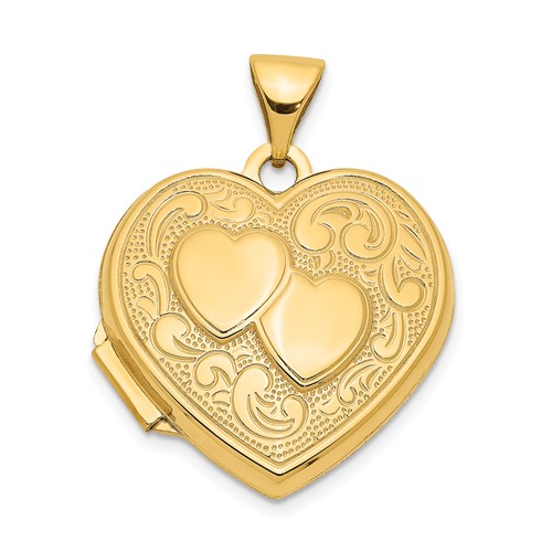 14K Yellow Gold Two Hearts 18mm Heart Locket