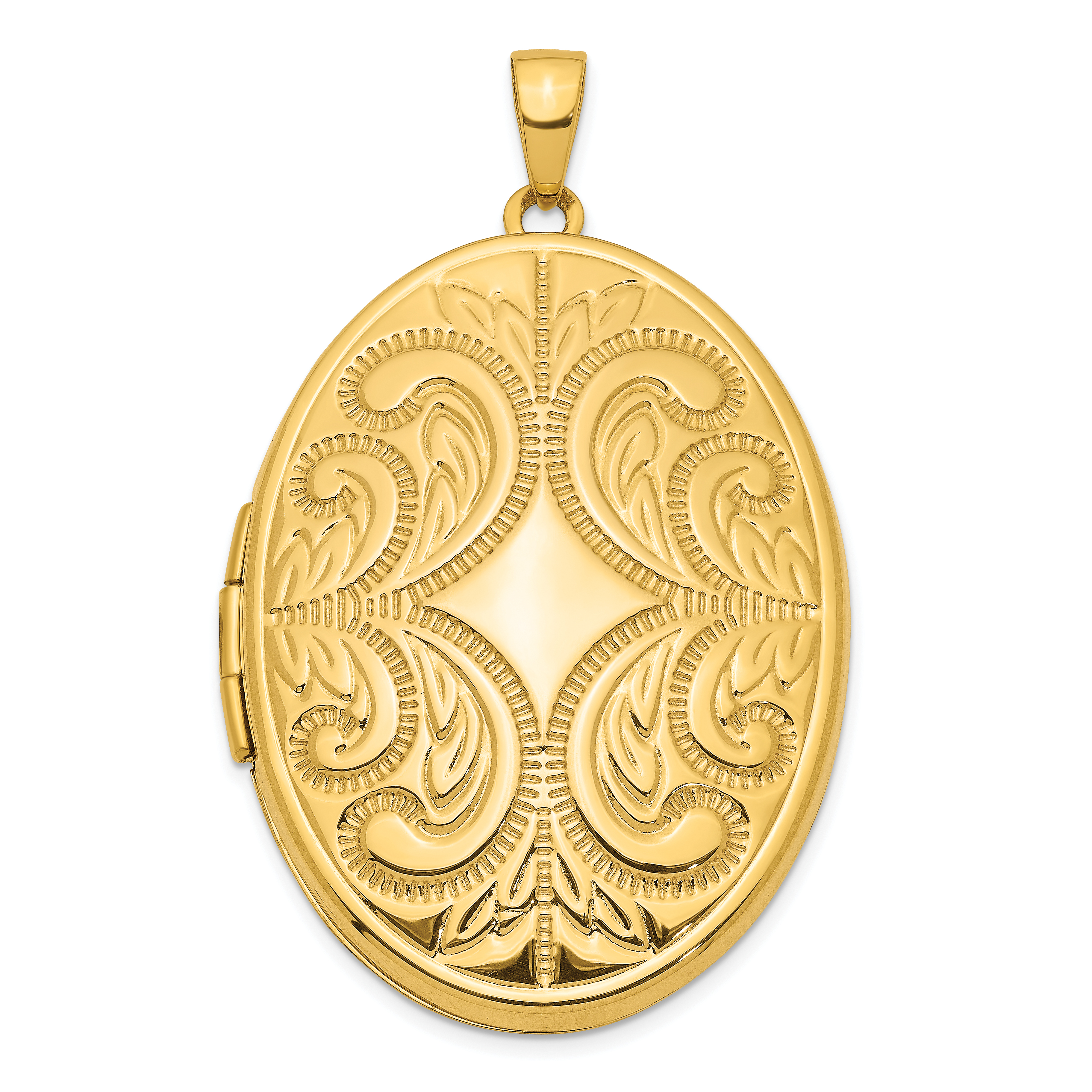 14K Fancy Engraved 38mm Oval Family Locket Holds 6 Photos (XL780)