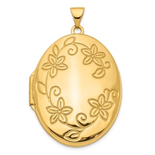 Gold Polished Floral Oval Lockets