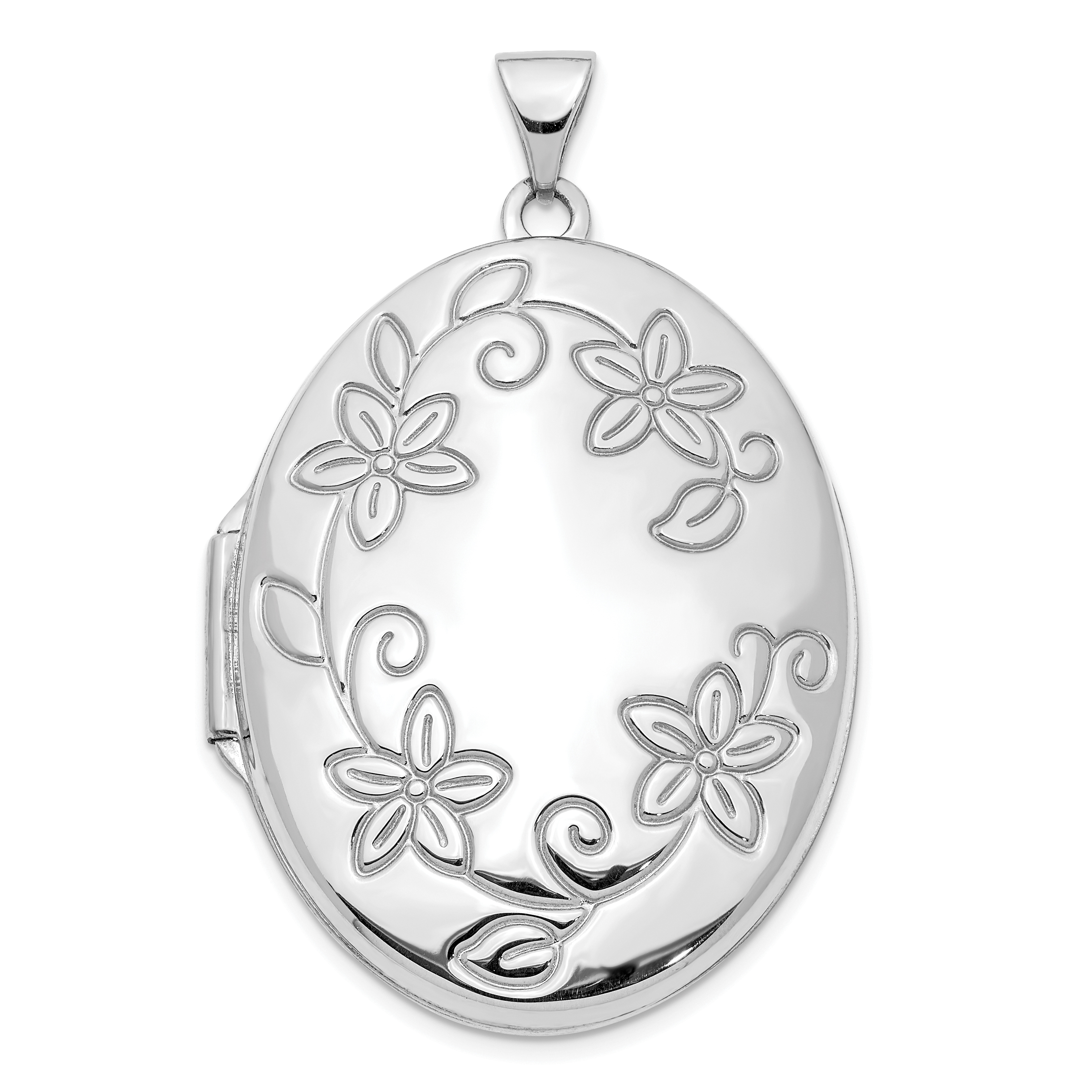 14K White Gold Floral Border 33mm Oval Locket (XL783)