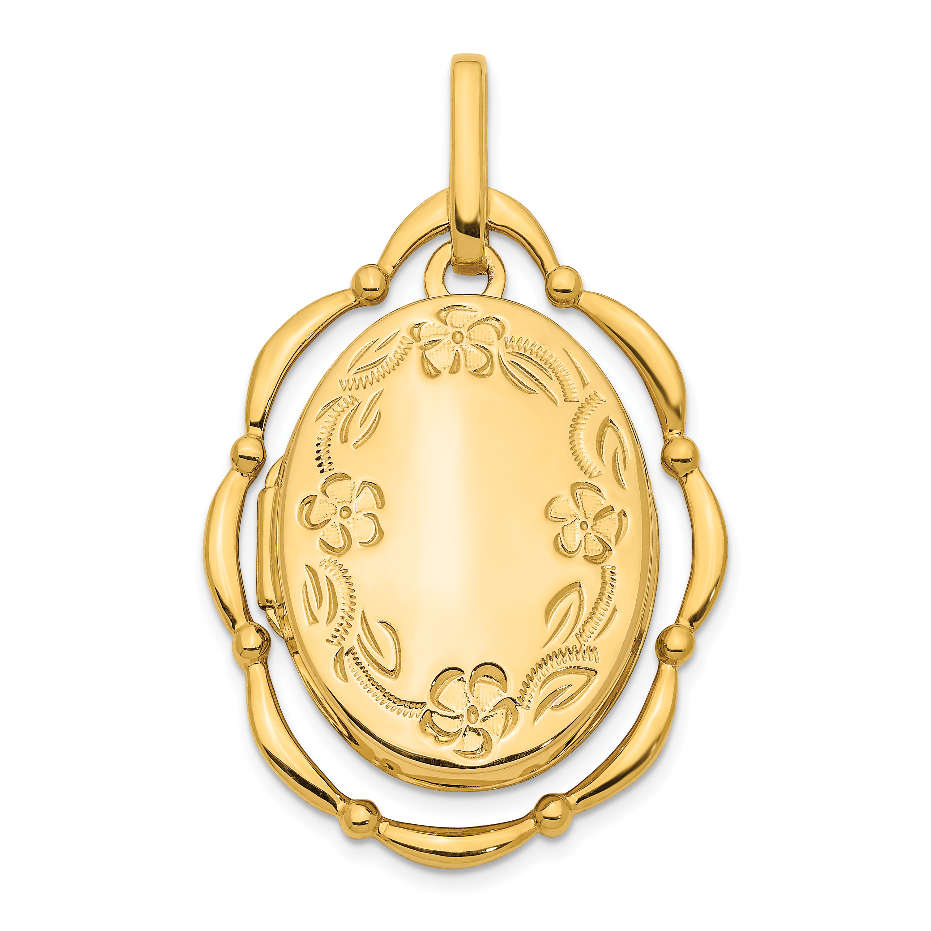 14K Dancing Floral Border in Scalloped Frame 24mm Oval Locket (XL784)
