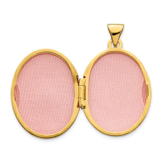 14k with White Rhodium Brushed and Polished Diamond Stars 21mm Oval Locket