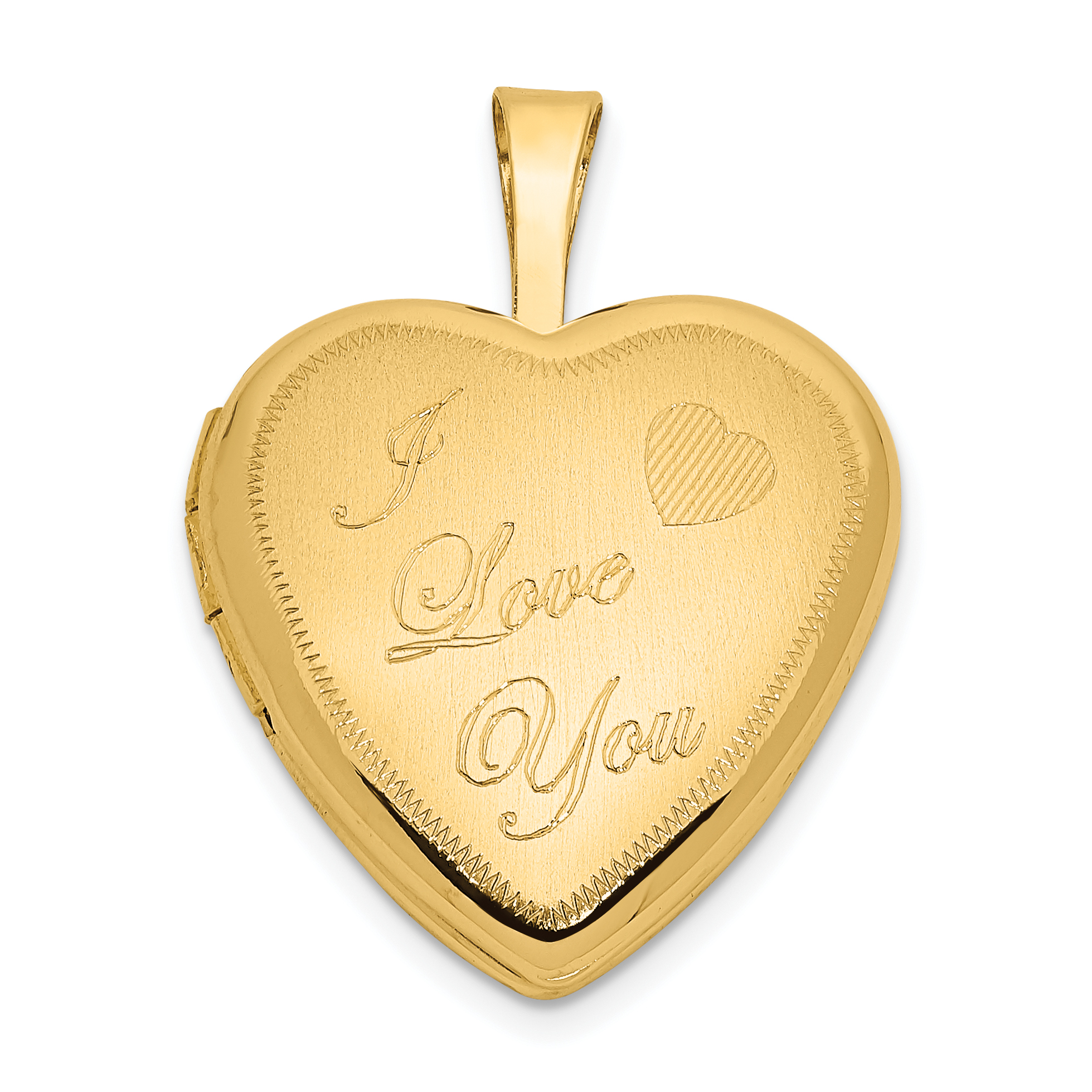 14k Polished and Satin I LOVE YOU Script 16mm Heart Locket (XL788)
