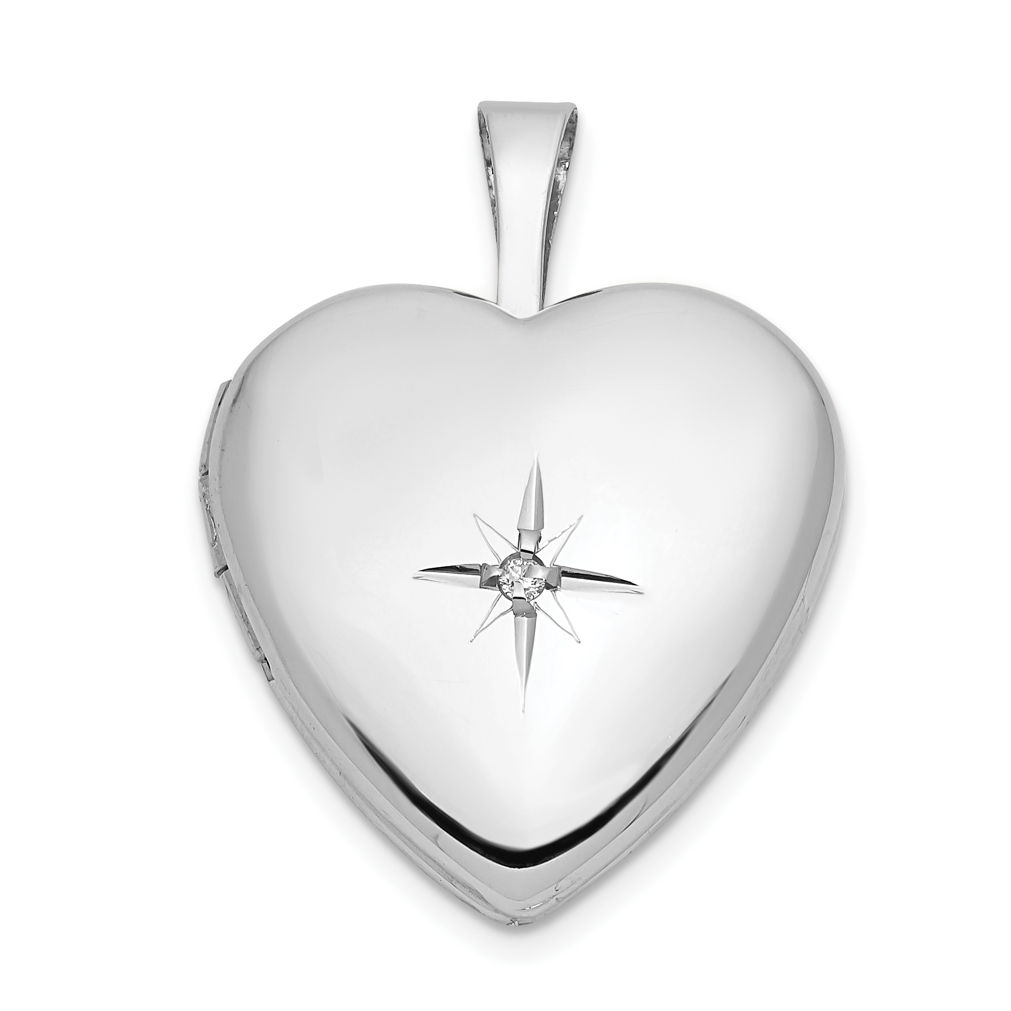 14k White Gold .01 carat Diamond Star 16mm Heart Locket (XL793)