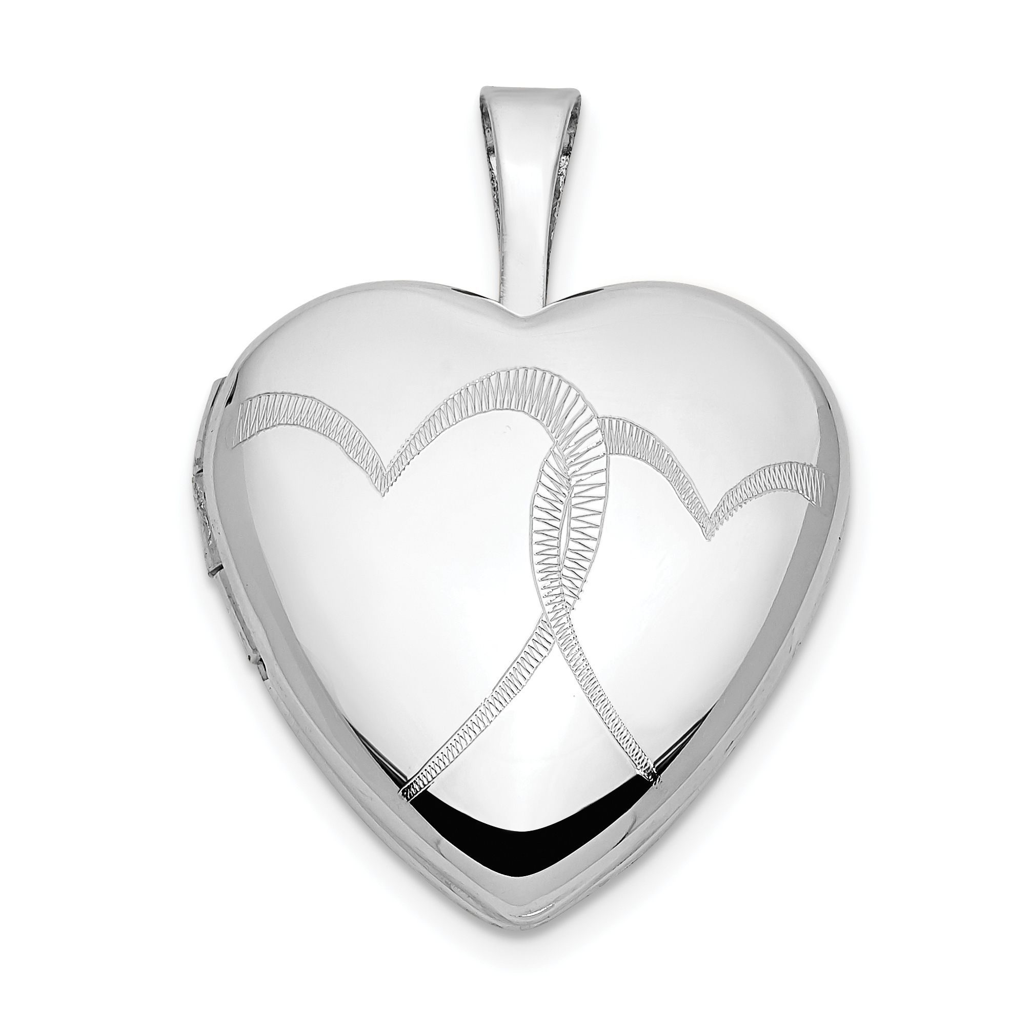 14k White Gold Two Interlocked Hearts 16mm Heart Locket (XL795)
