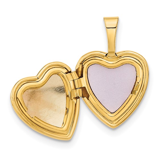 14k Satin with Pink and Green Enamel Rose 12mm Heart Locket