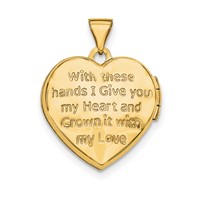 14K Yellow Gold Diamond Claddagh with Poem on Reverse 18mm Heart Locket view 2