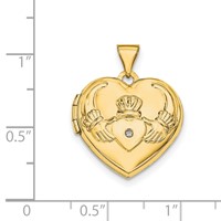 14K Yellow Gold Diamond Claddagh with Poem on Reverse 18mm Heart Locket view 4