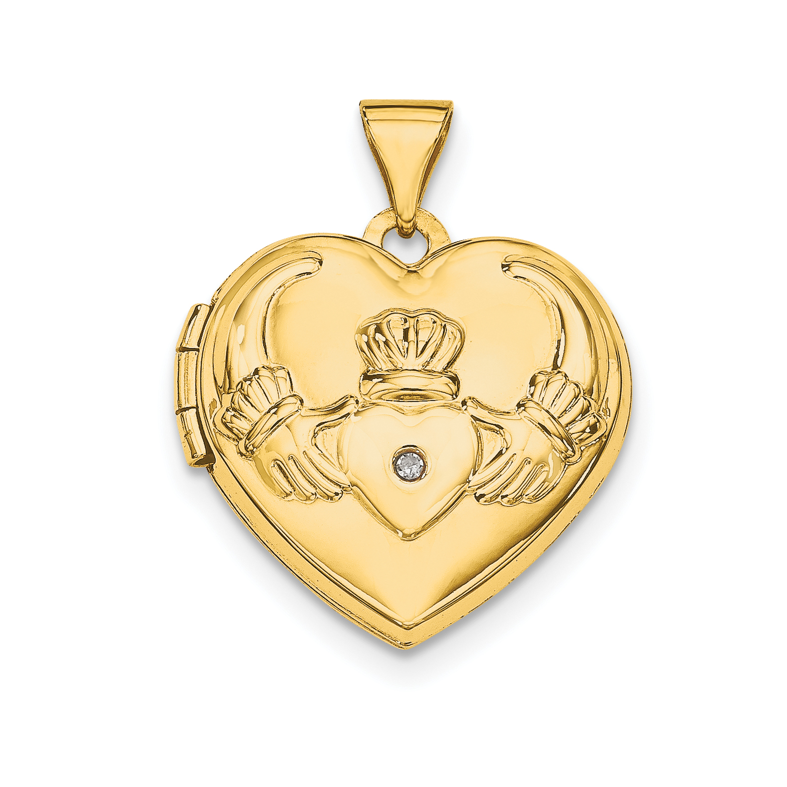 14k Diamond Claddagh with Poem on Reverse 18mm Heart Locket (XL80)