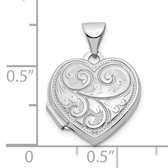 14k White Gold Reversible Swirl Design 15mm Heart Locket