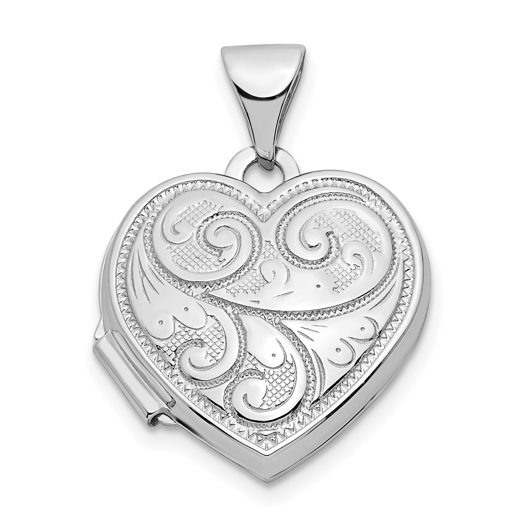 14k White Gold Reversible Swirl Design 15mm Heart Locket (XL805)