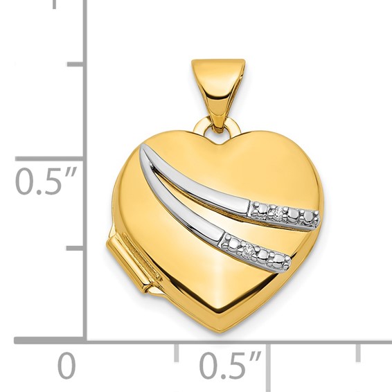 14k w/ White Rhodium .01ct Diamond 15mm Heart Locket