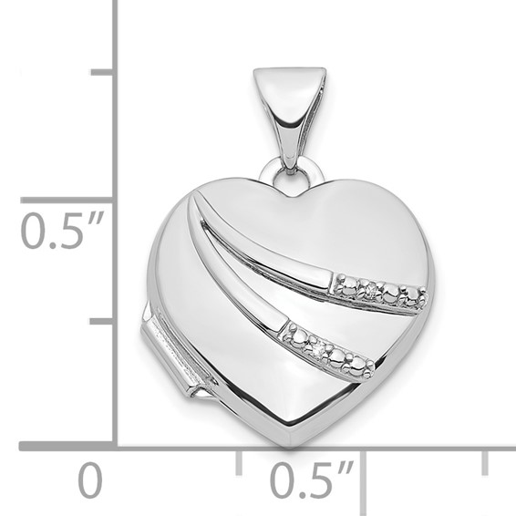 14k White Gold .01ct Diamond 15mm Heart Locket