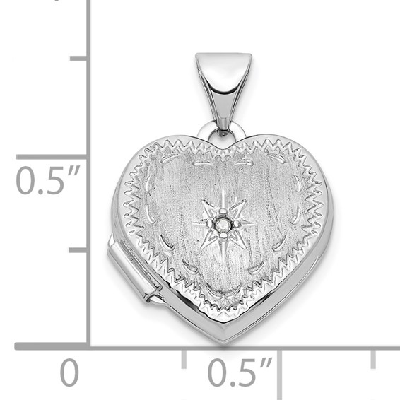 14k White Gold Brushed Diamond Star 15mm Heart Locket