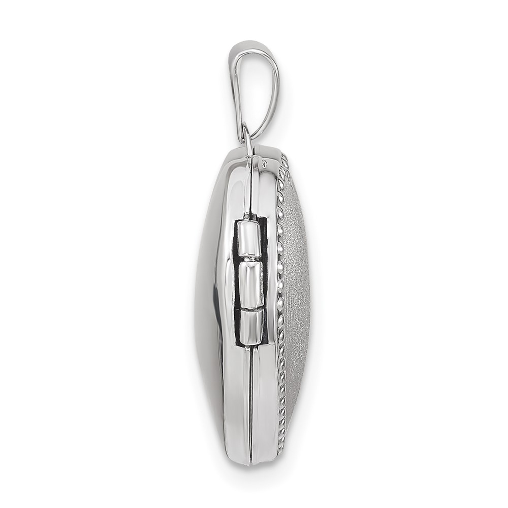 14k White Gold Brushed with Beaded Edge 18mm Heart Locket (XL811)