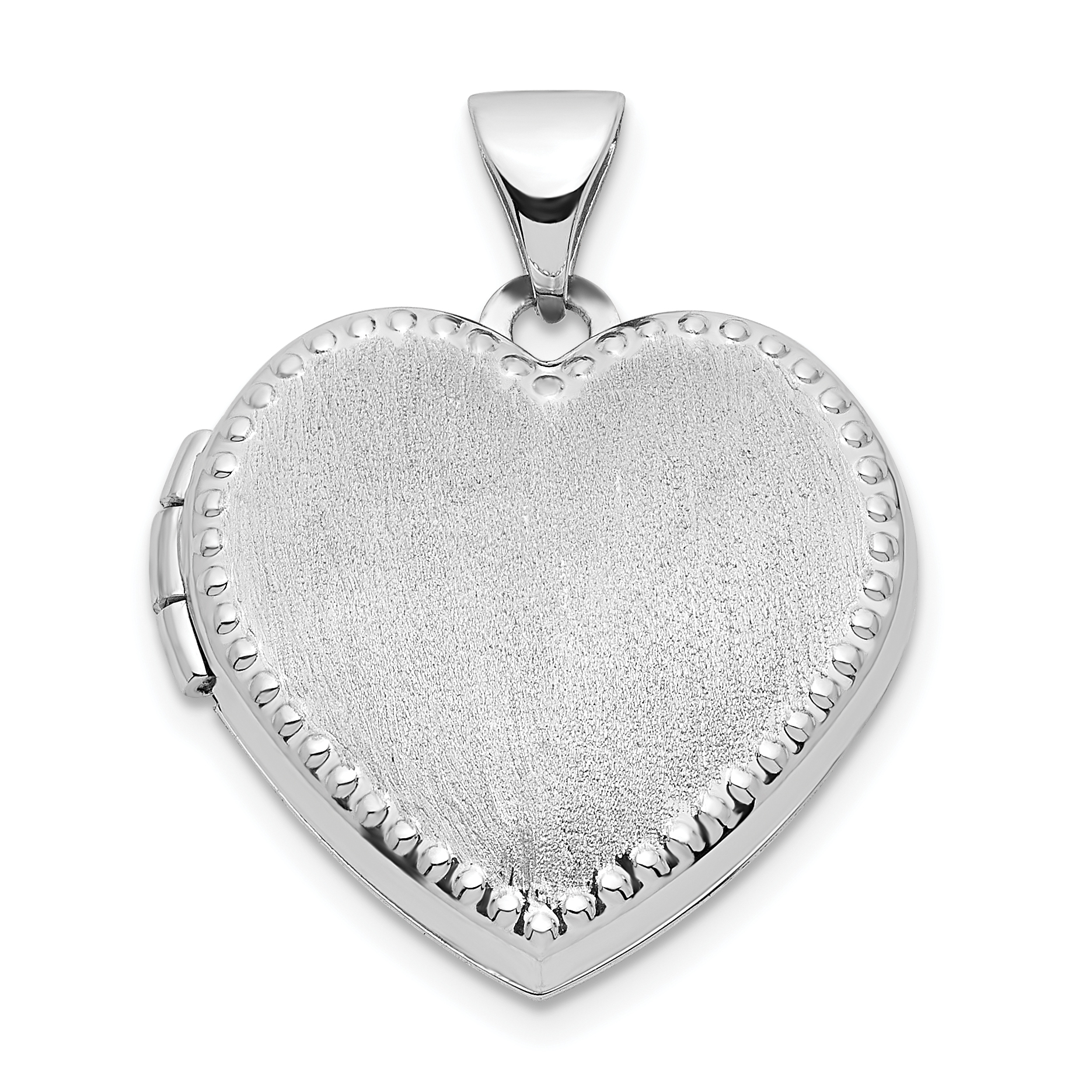 14k White Gold Brushed with Beaded Edge 18mm Heart Locket (XL811)