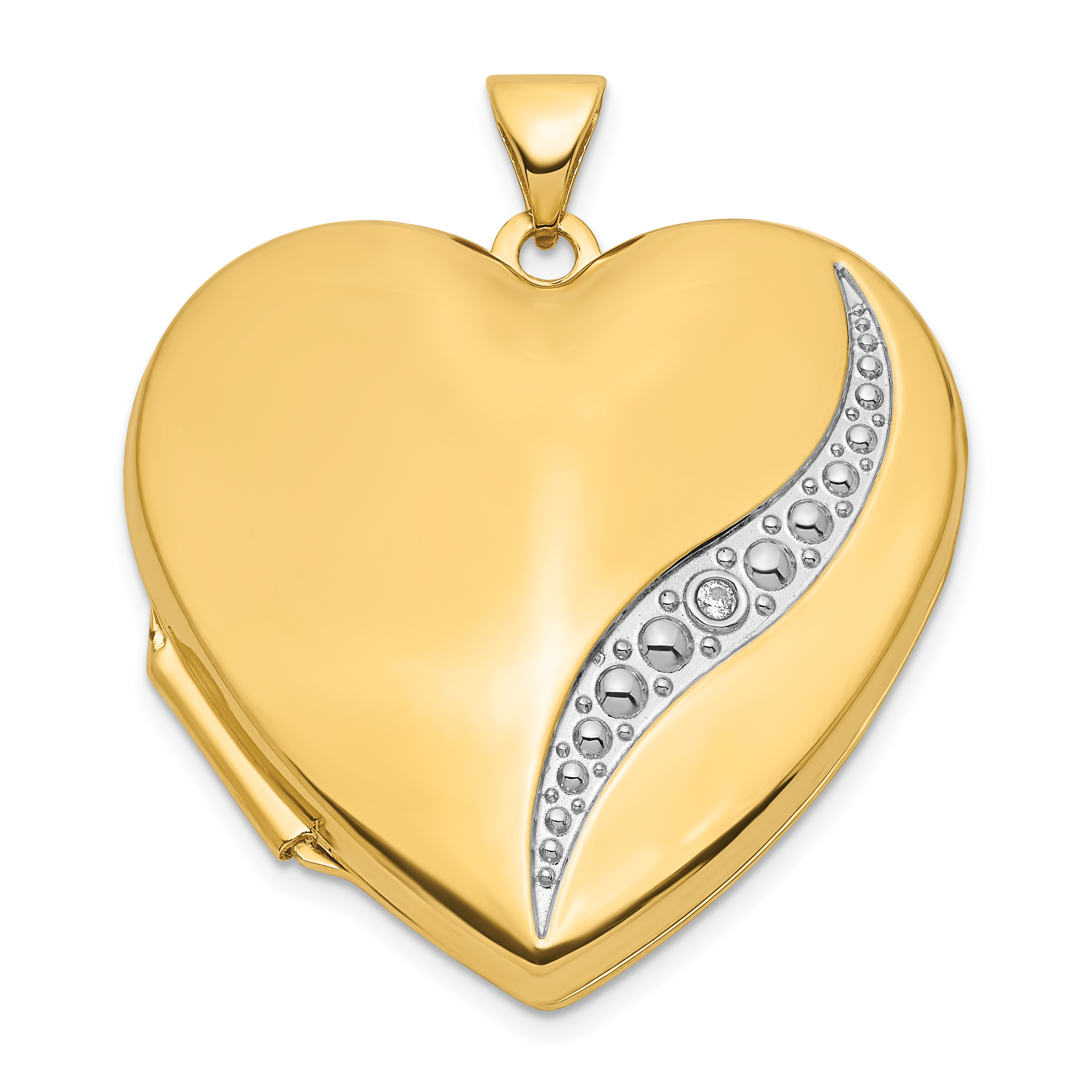 14k with White Rhodium Wave Diamond 27mm Heart Locket (XL812)