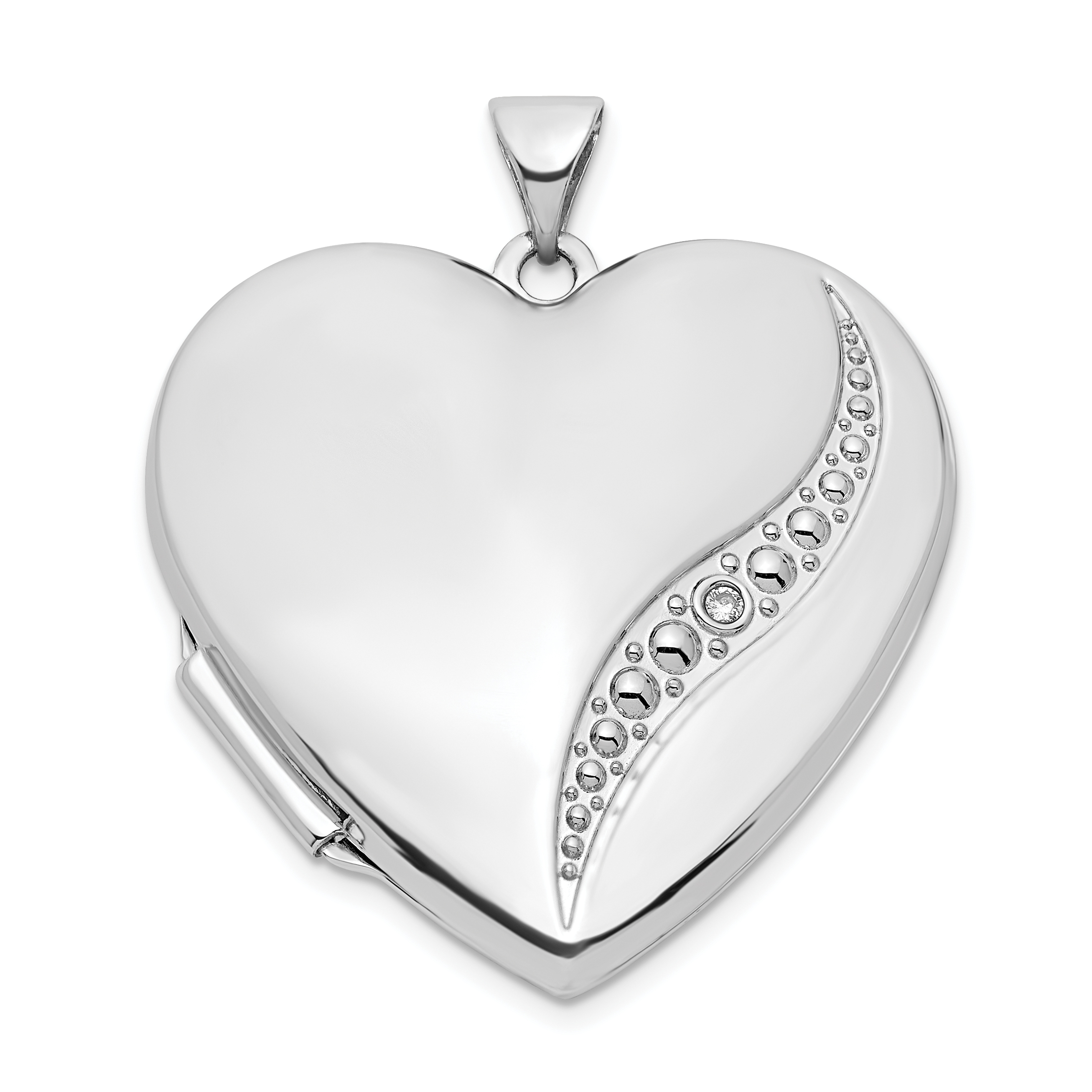 14k White Gold Wave Diamond 27mm Heart Locket (XL813)