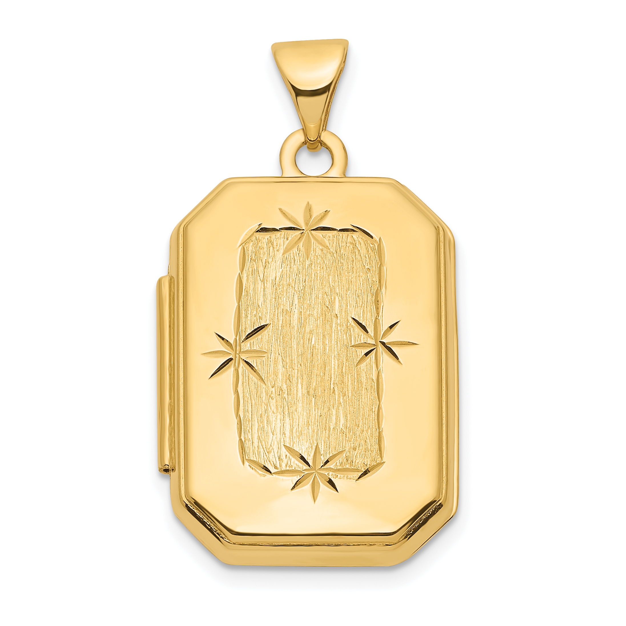 14k Polished and Brushed Diamond-cut 20x15mm Rectangular Locket (XL822)