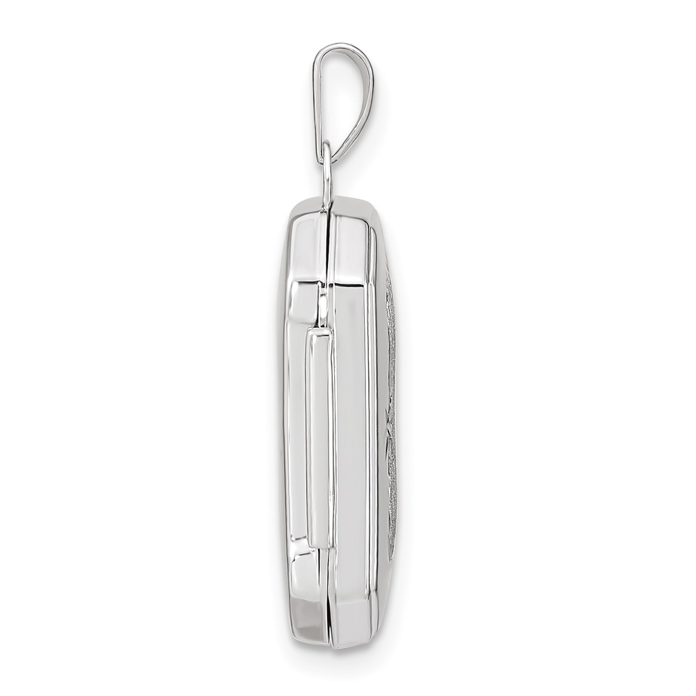 14k White Gold Polished and Brushed Diamond-cut 20x15mm Rectangular Locket (XL823)