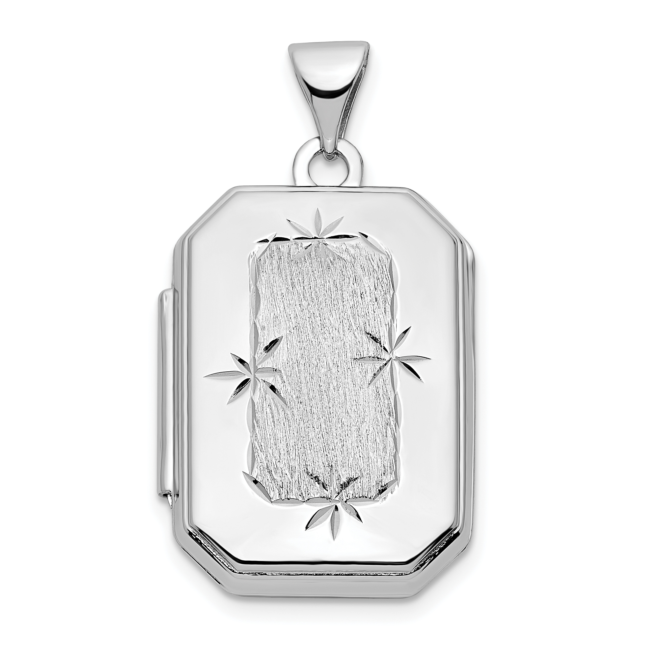 14k White Gold Polished and Brushed Diamond-cut 20x15mm Rectangular Locket (XL823)