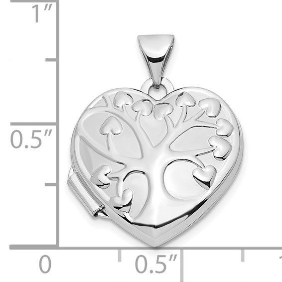 14k White Gold Tree 18mm Heart Locket