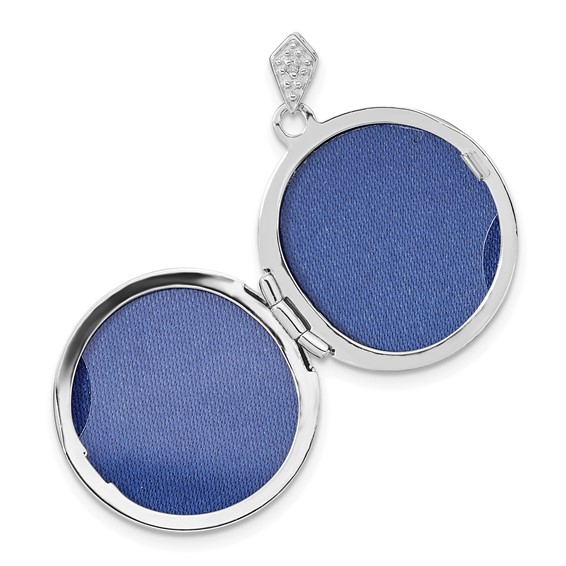 14k White Gold  .01ct Diamond Vintage Filigree with Blue Fabric Interior 20mm Round Locket