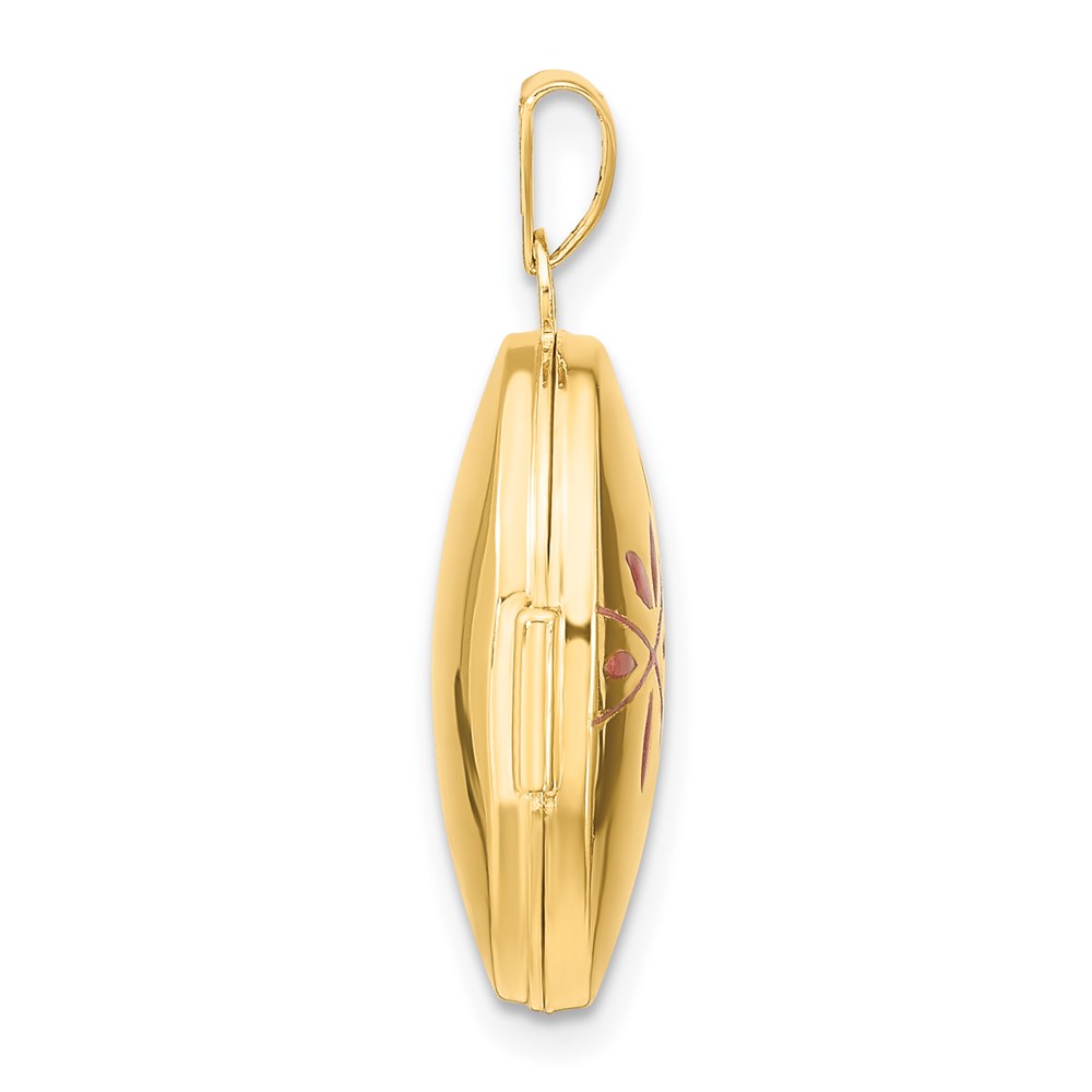 14k Pink Enamel Leaves 19mm Oval Locket (XL830)