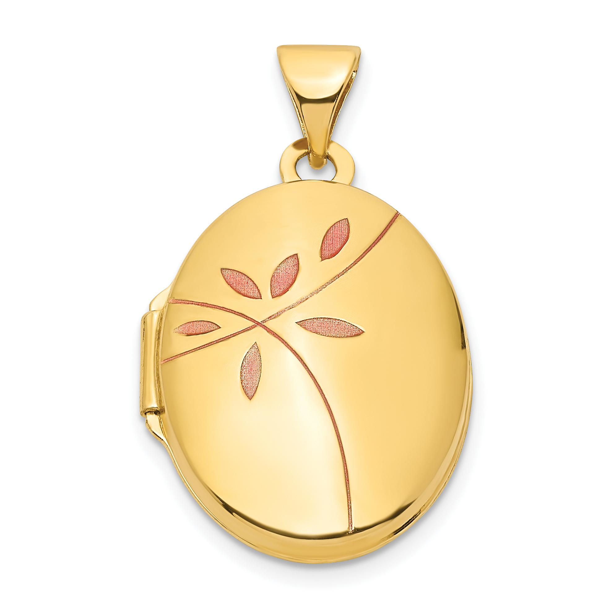 14k Pink Enamel Leaves 19mm Oval Locket (XL830)