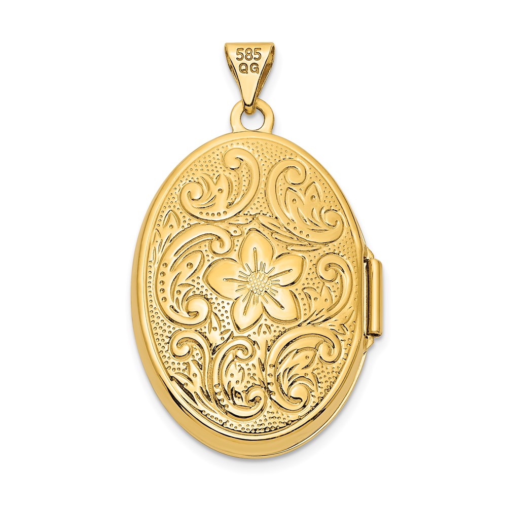 14k Reversible Floral Swirl Design 26mm Oval Locket (XL840)