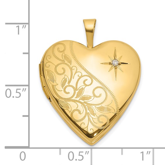14K Polished Diamond Scrolled 20mm Heart Locket