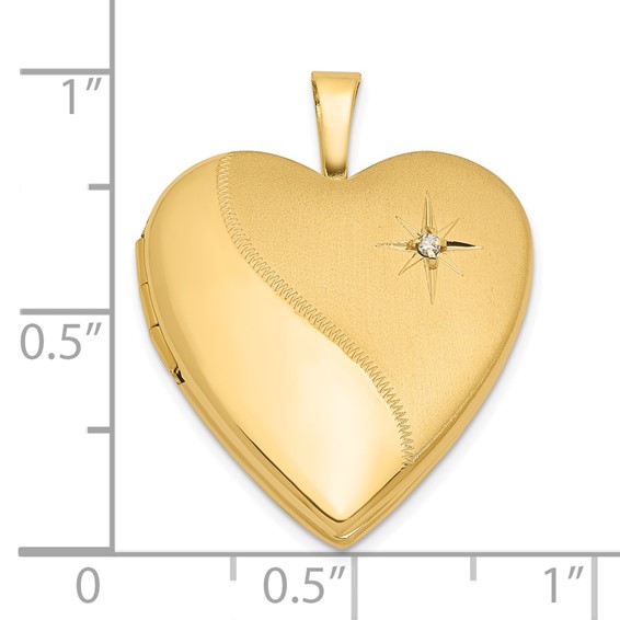 14K Satin and Polished Diamond Star 20mm Heart Locket