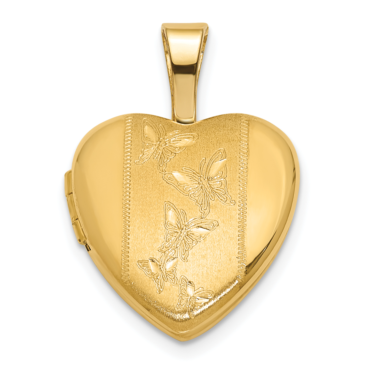 14K Polished and Satin Butterflies 12mm Heart Locket (XL846)