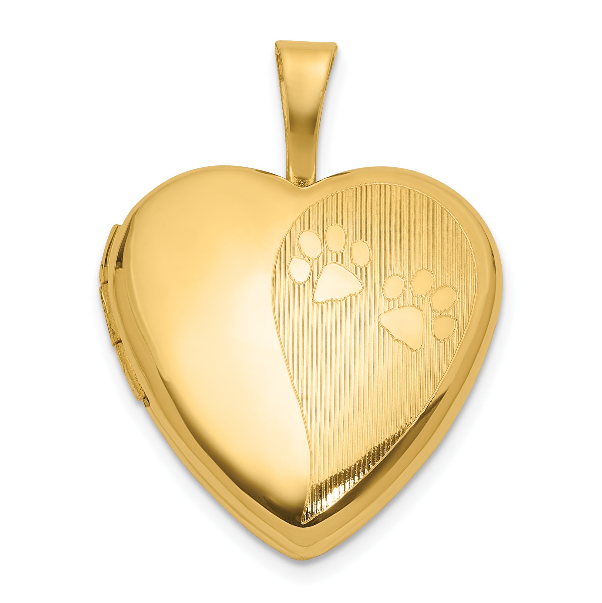 14K Textured and Polished Paw Prints 16mm Heart Locket (XL847)