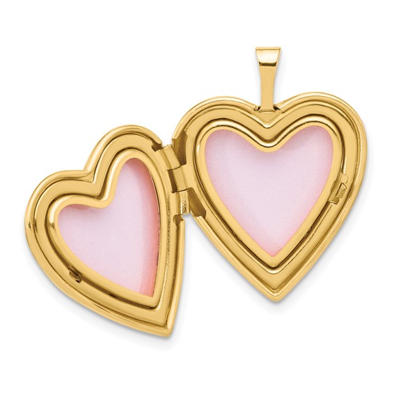 14K Polished Floral Design Diamond Center 20mm Heart Locket