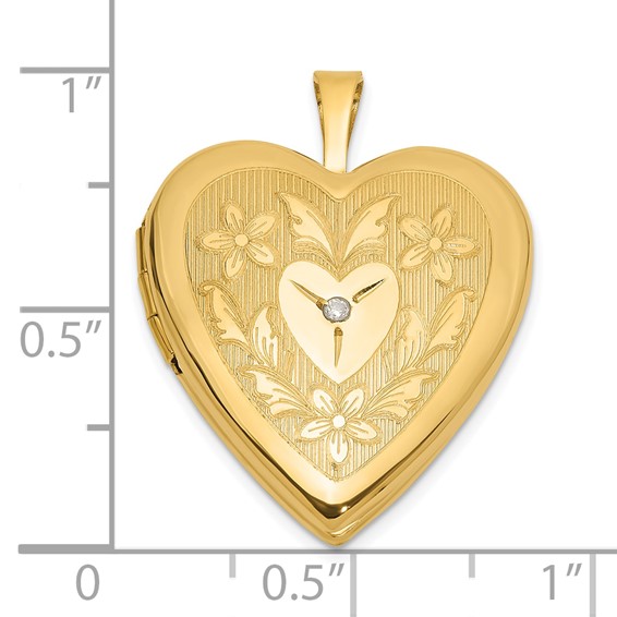 14K Polished Floral Design Diamond Center 20mm Heart Locket