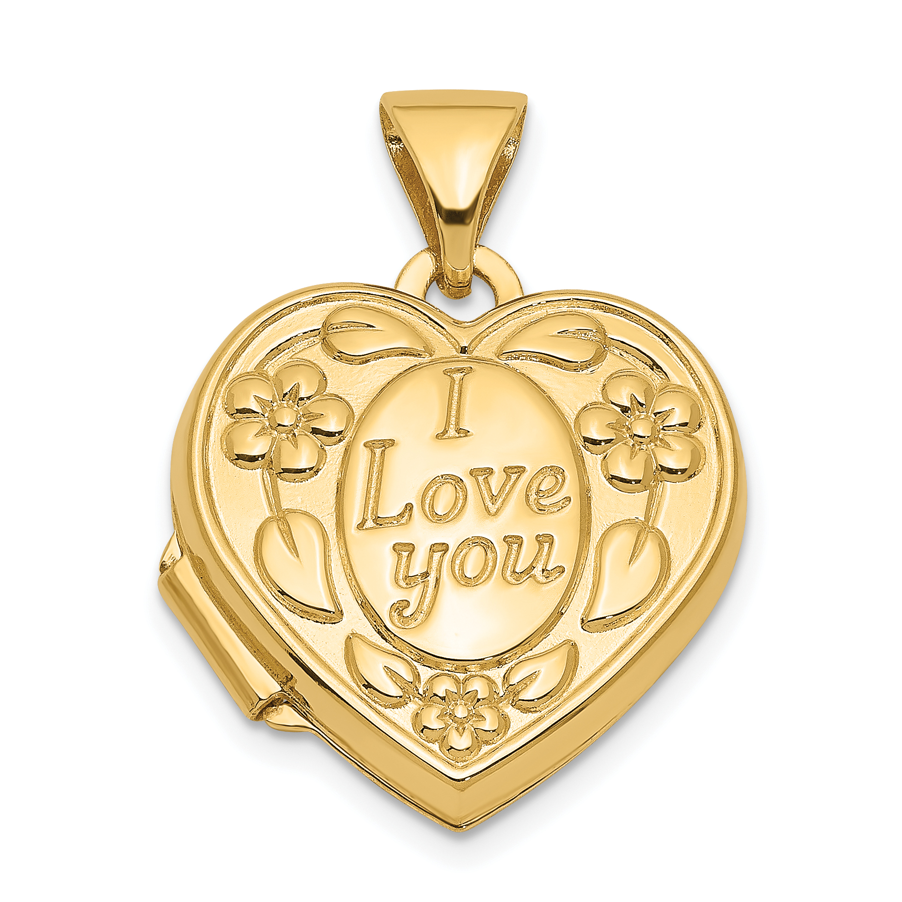 14k Floral I LOVE YOU Script 15mm Heart Locket (XL85)