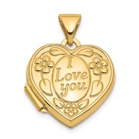 14K Floral I Love You Script 15mm Heart Locket view 1