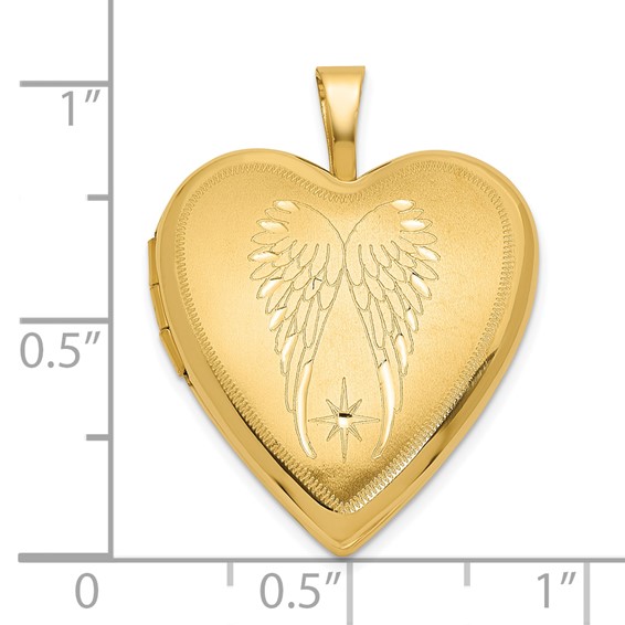 14K Satin and Polished Angel Wings 20mm Heart Locket