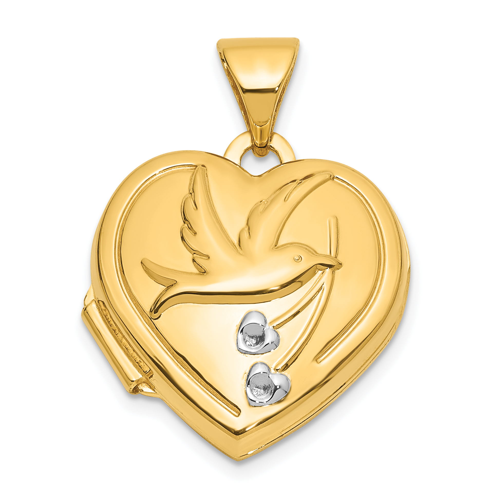14K with White Rhodium Dove Reversible to TOGETHER FOREVER 15mm Heart Locket (XL852)