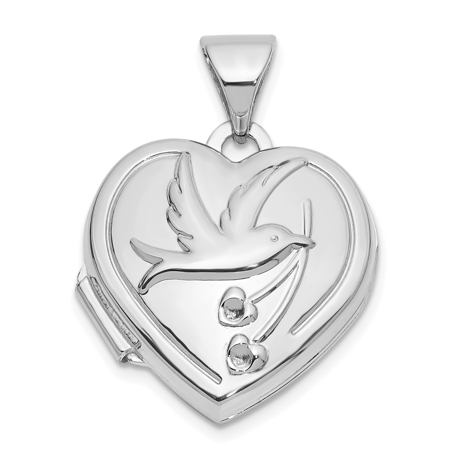 14K White Gold Dove Reversible to TOGETHER FOREVER 15mm Heart Locket (XL852W)