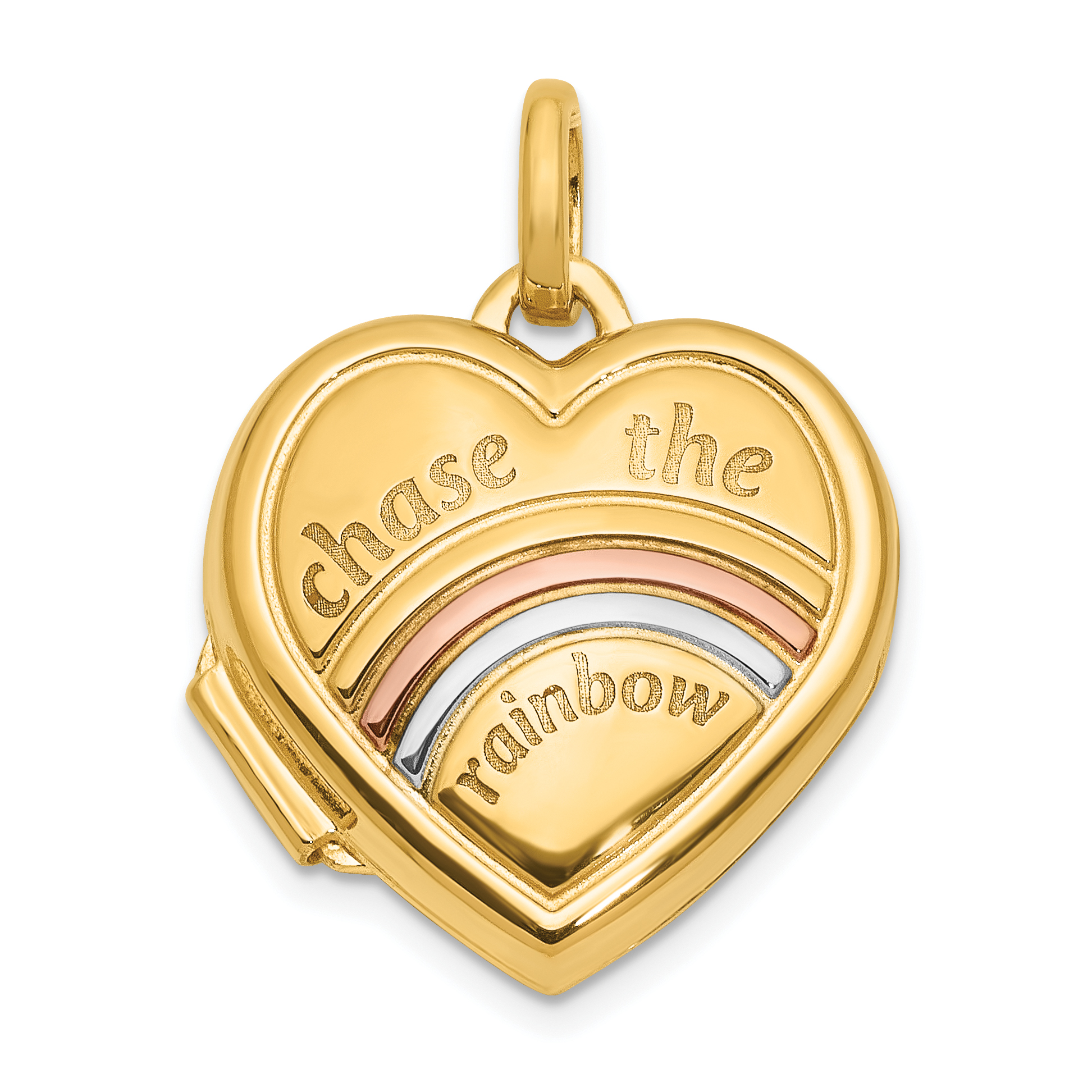 14K with Rose and White Rhodium CHASE THE RAINBOW 15mm Heart Locket (XL853)