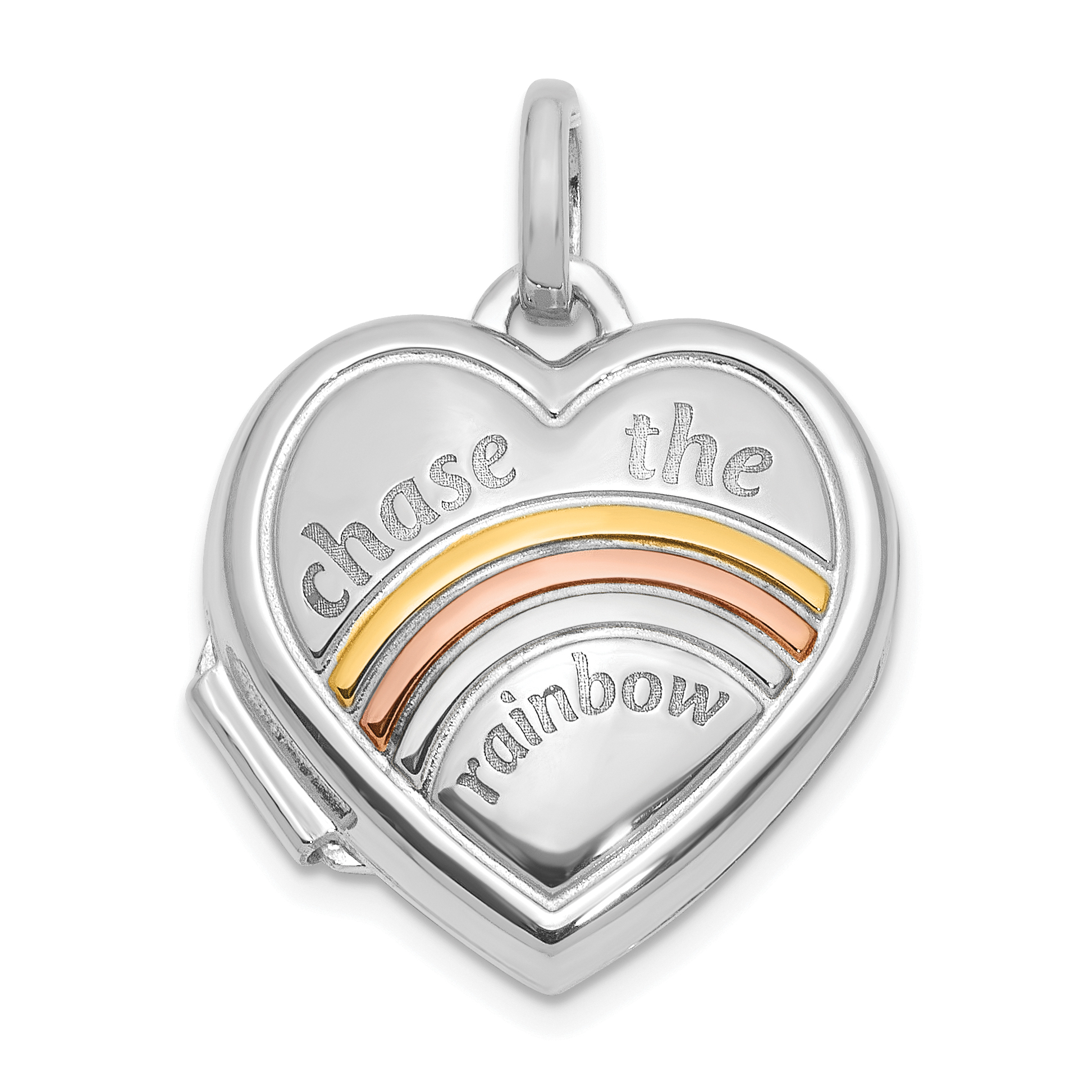 14K White Gold with Rose and Yellow Plating CHASE THE RAINBOW 15mm Heart Locket (XL853W)