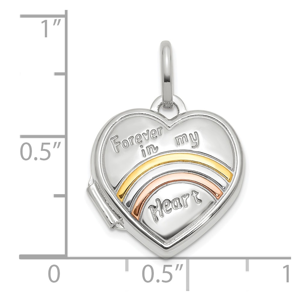 14K White Gold with Rose and Yellow Plating FOREVER IN MY HEART 15mm Heart Locket (XL854W)