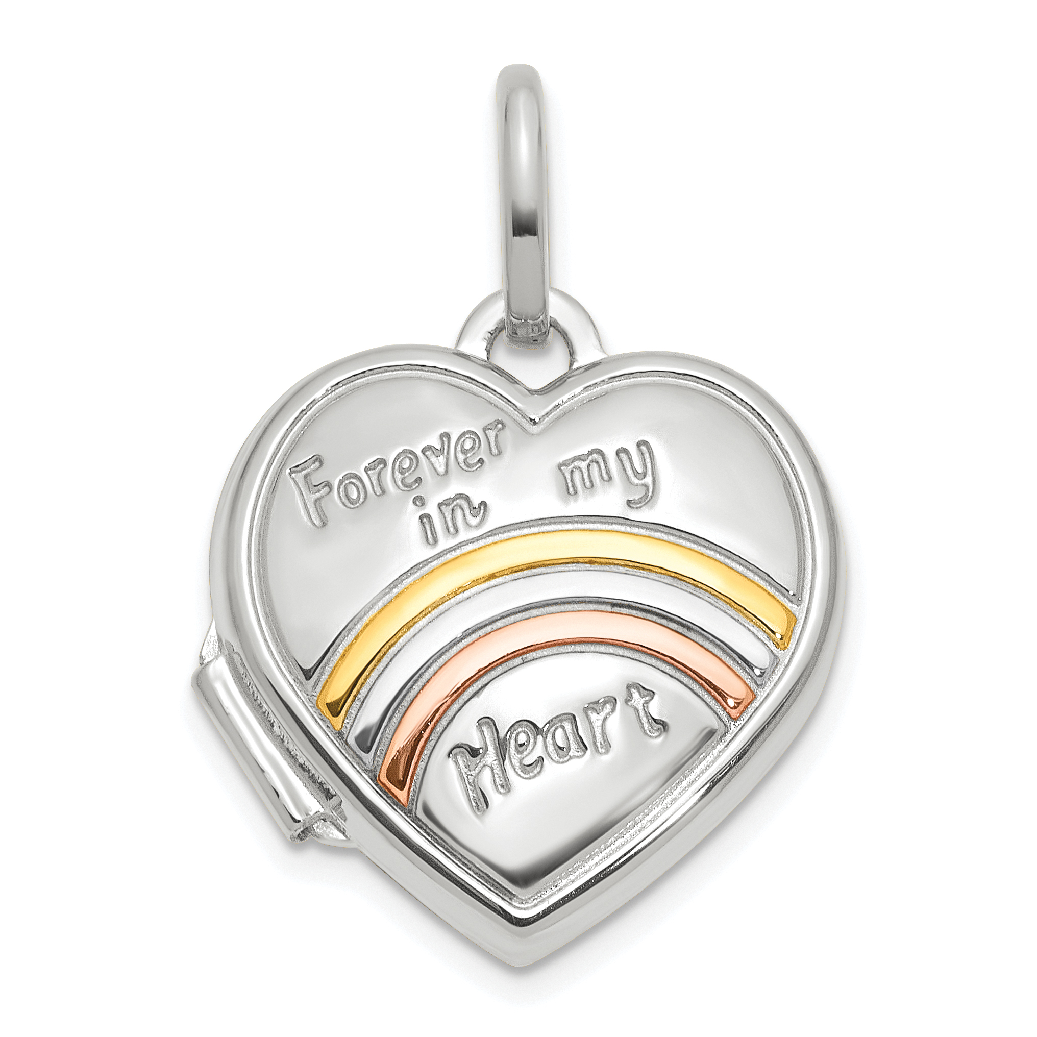 14K White Gold with Rose and Yellow Plating FOREVER IN MY HEART 15mm Heart Locket (XL854W)