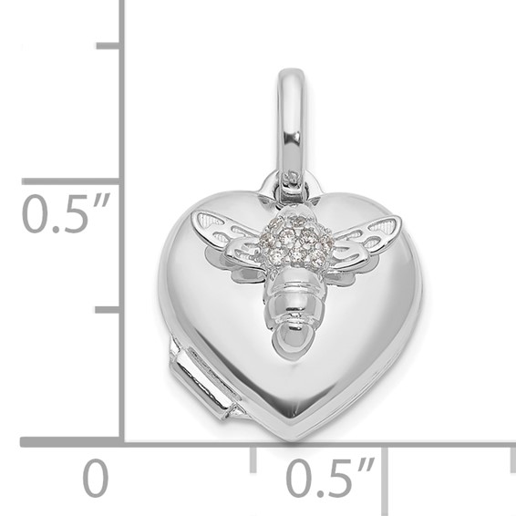 14k White Gold Polished CZ Bee Heart 12mm Locket