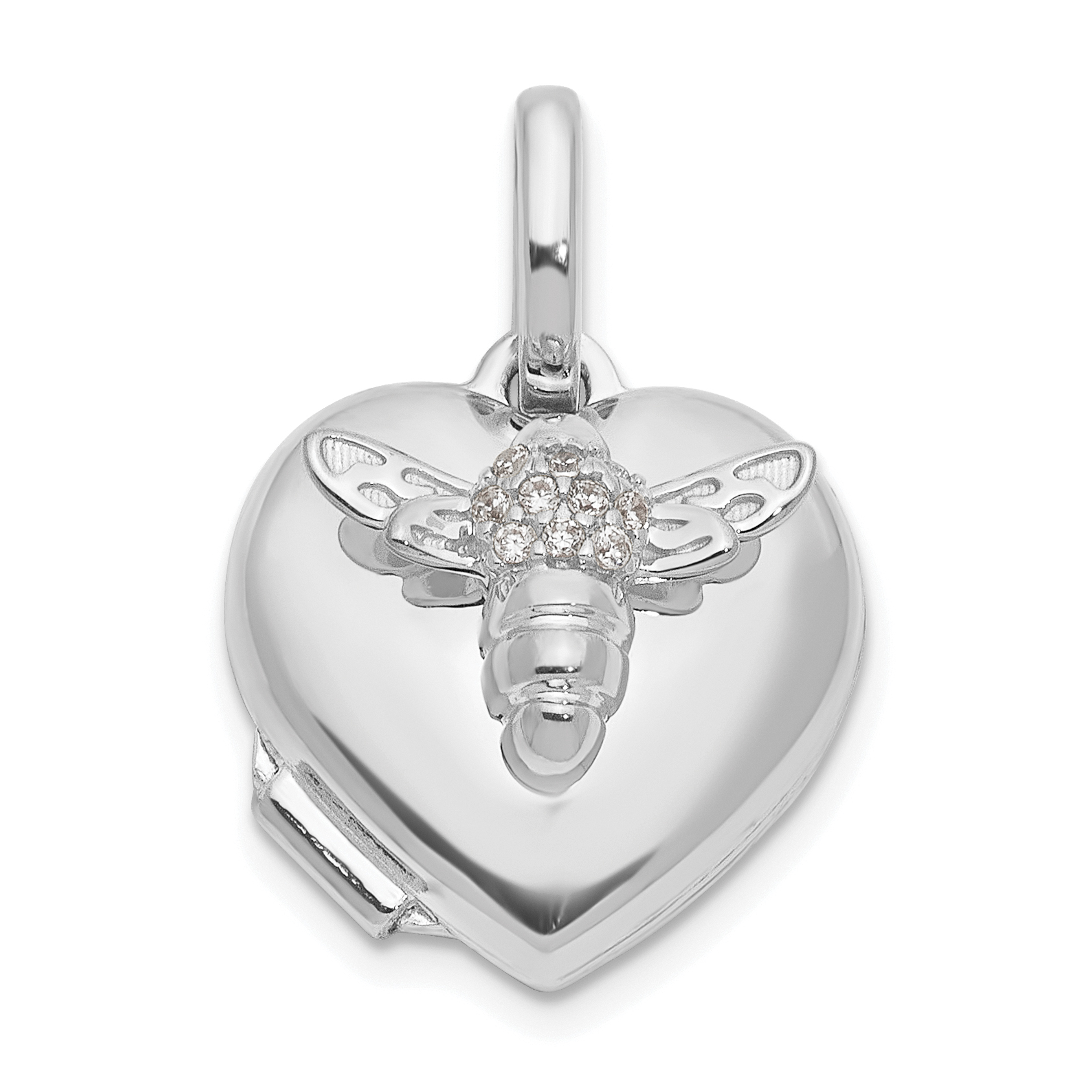 14k White Gold Polished CZ Bee Heart 12mm Locket (XL855W)