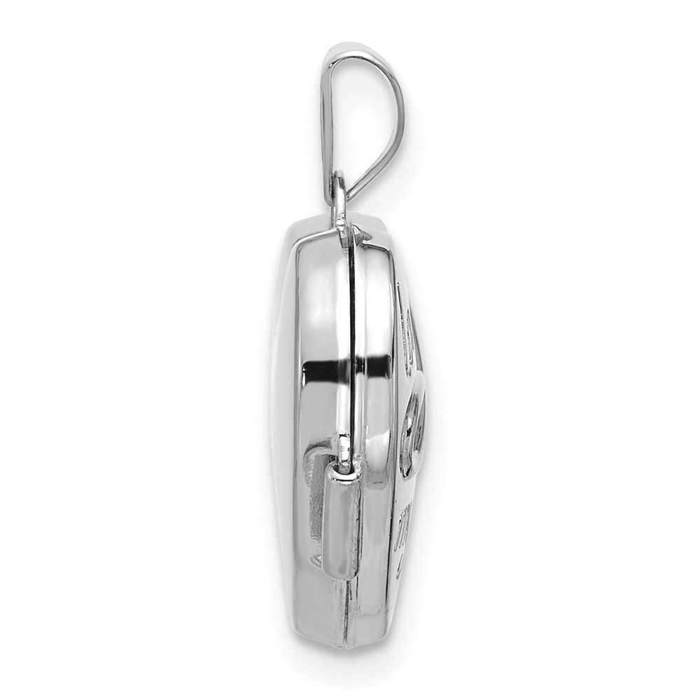 14K white Gold Polished LOVE OF MY LIFE with Infinity 15mm Heart Locket (XL856W)
